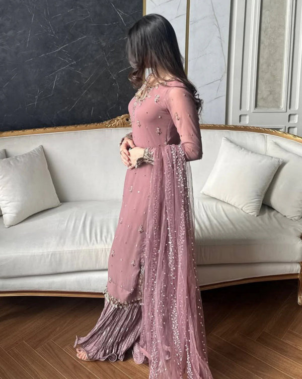 Faux Georgette Plazzo Suit Set Embroidery Party Wear