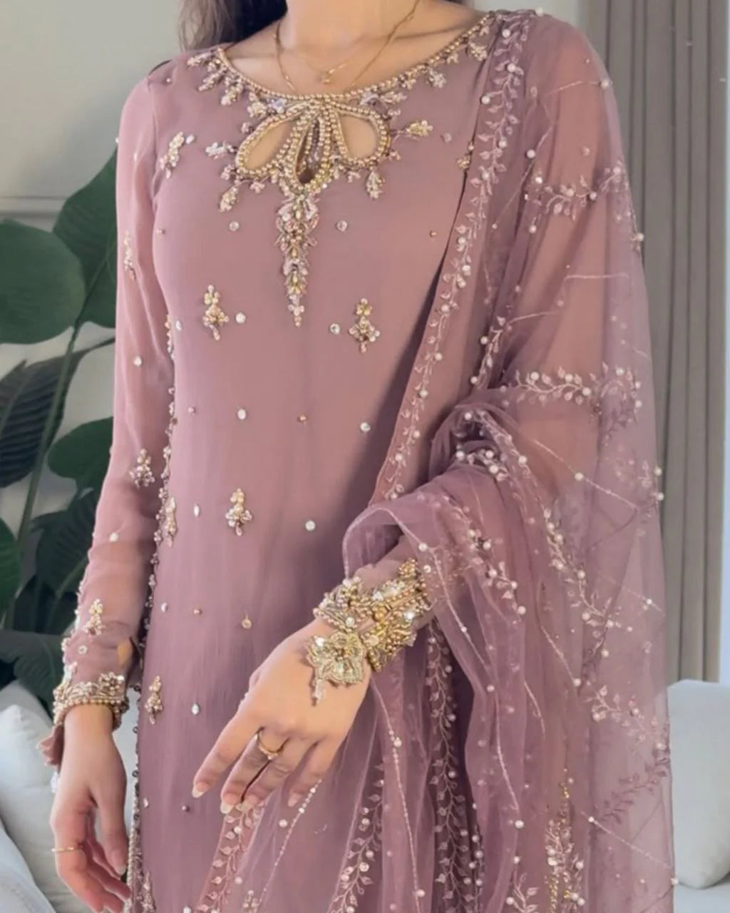 Faux Georgette Plazzo Suit Set Embroidery Party Wear