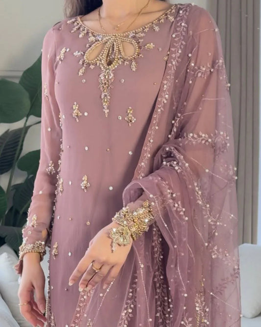 Faux Georgette Plazzo Suit Set Embroidery Party Wear