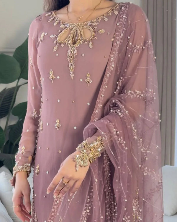 Faux Georgette Plazzo Suit Set Embroidery Party Wear