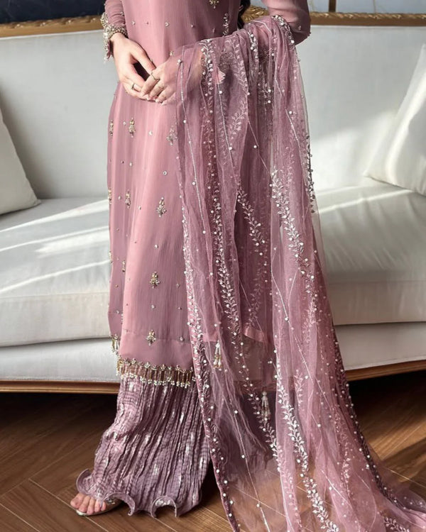 Faux Georgette Plazzo Suit Set Embroidery Party Wear