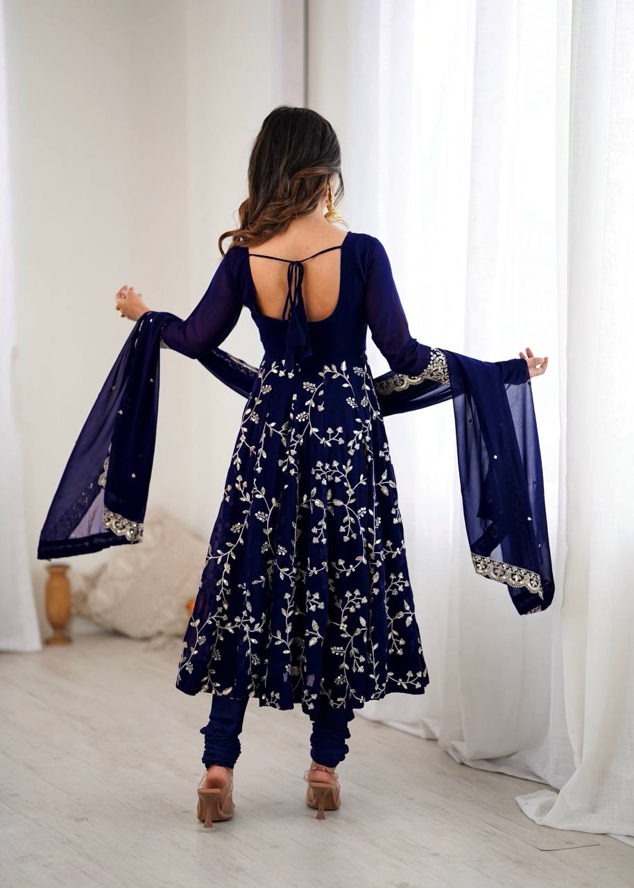 Heavy Faux Georgette Embroidered Anarkali Gown Set