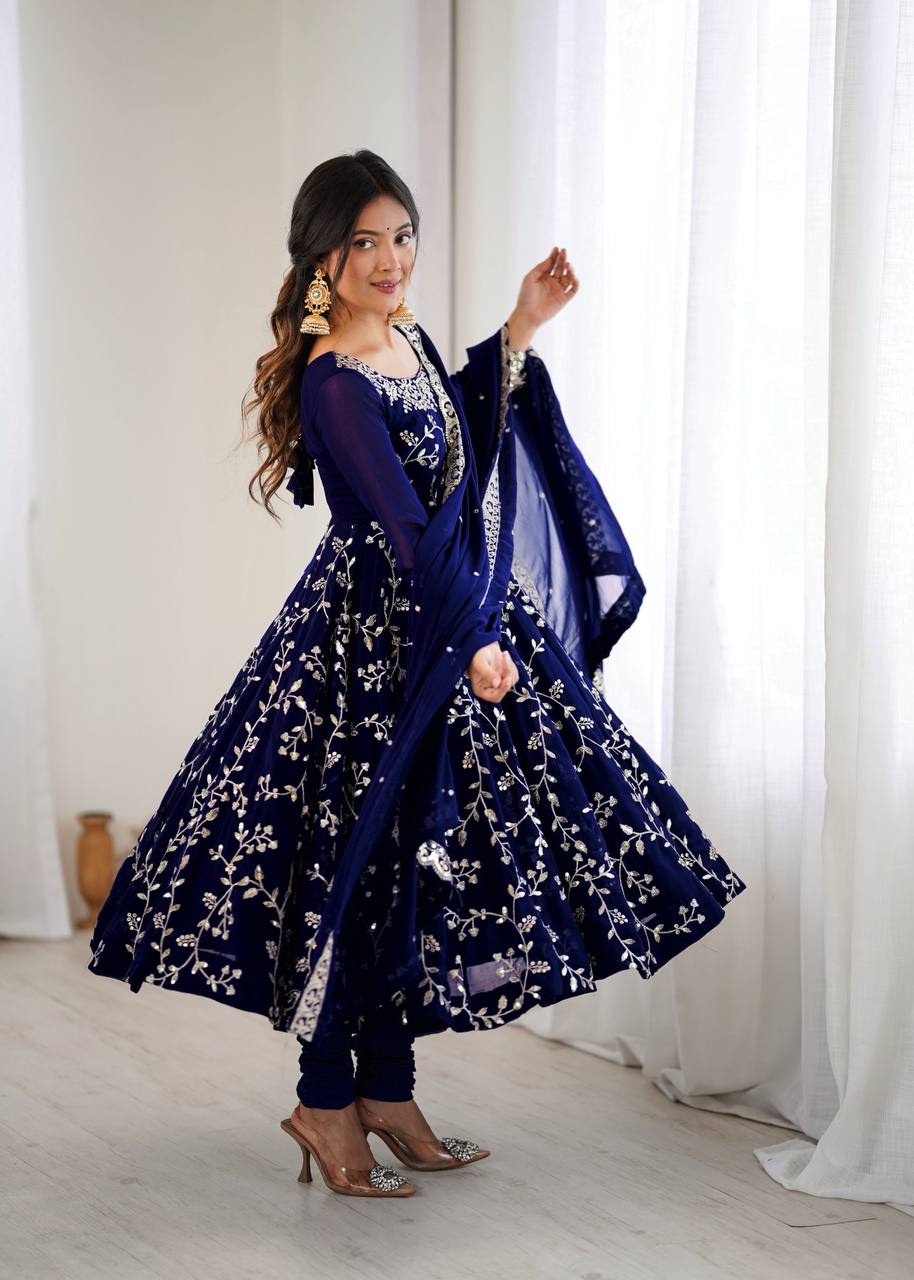 Heavy Faux Georgette Embroidered Anarkali Gown Set