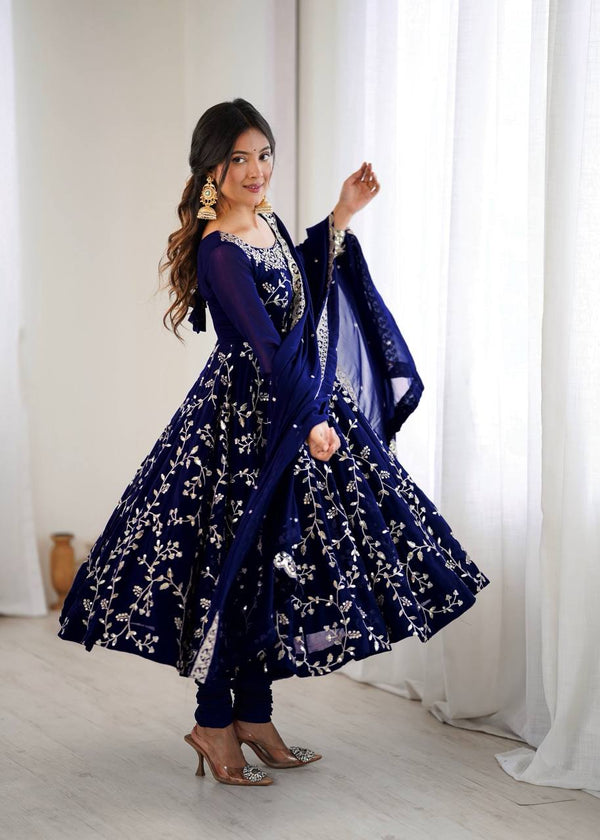 Heavy Faux Georgette Embroidered Anarkali Gown Set