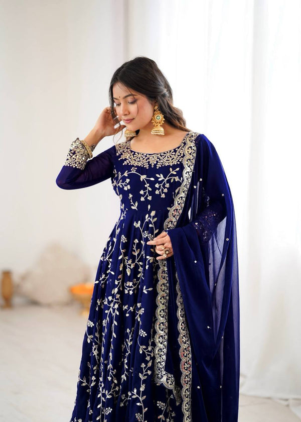 Heavy Faux Georgette Embroidered Anarkali Gown Set