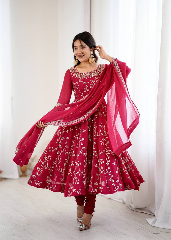 Heavy Faux Georgette Embroidered Anarkali Gown Set