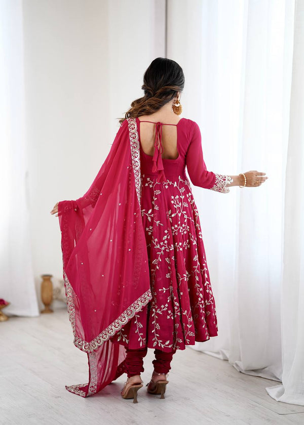 Heavy Faux Georgette Embroidered Anarkali Gown Set