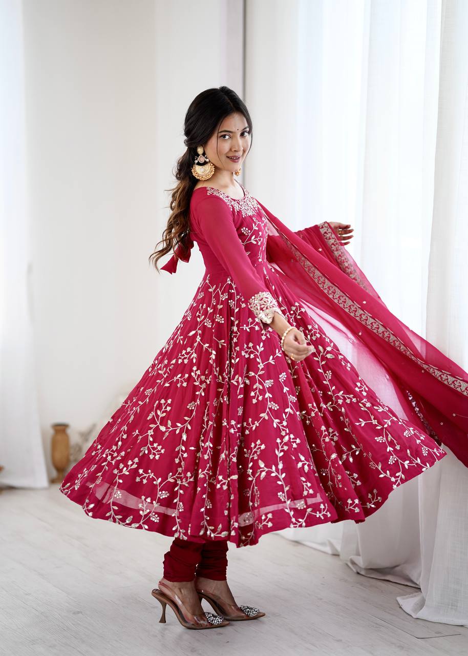 Heavy Faux Georgette Embroidered Anarkali Gown Set