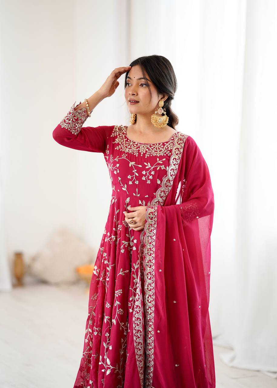 Heavy Faux Georgette Embroidered Anarkali Gown Set
