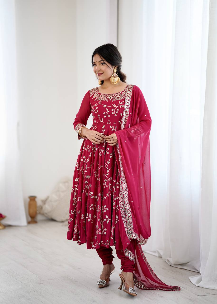 Heavy Faux Georgette Embroidered Anarkali Gown Set