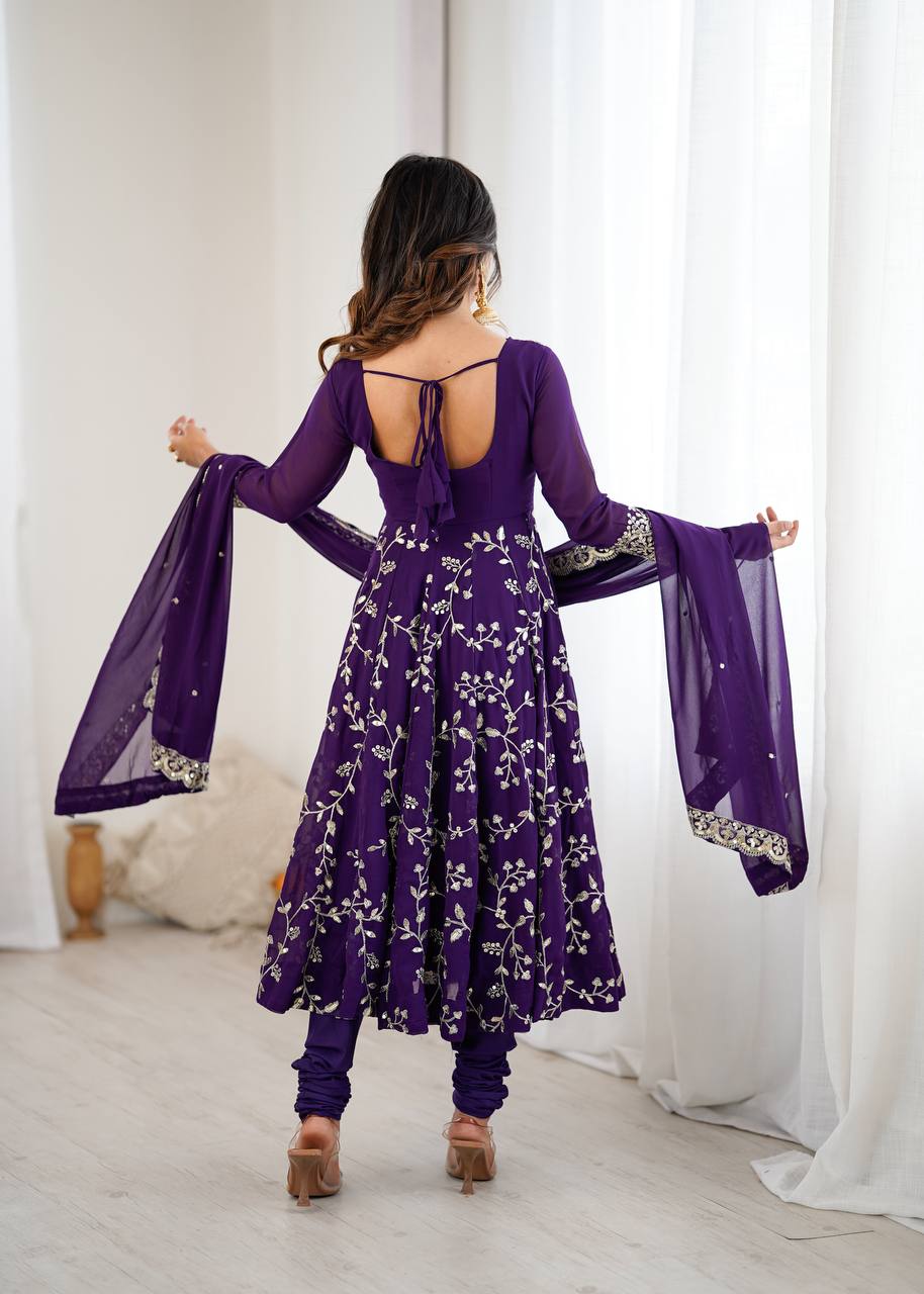 Heavy Faux Georgette Embroidered Anarkali Gown Set