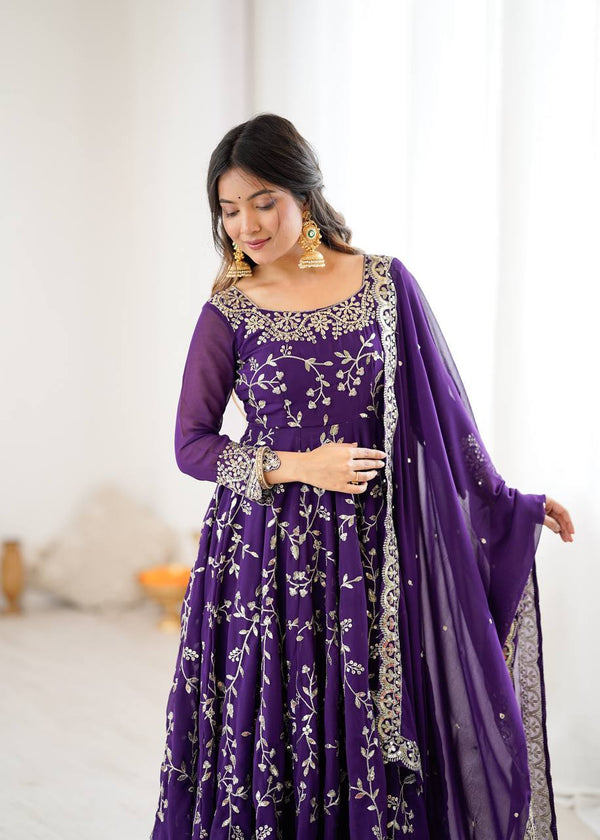 Heavy Faux Georgette Embroidered Anarkali Gown Set