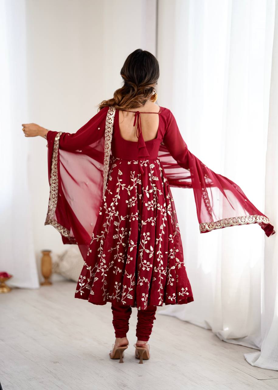 Heavy Faux Georgette Embroidered Anarkali Gown Set
