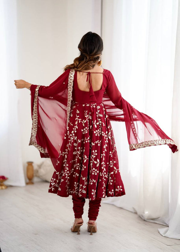 Heavy Faux Georgette Embroidered Anarkali Gown Set