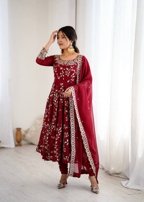 Heavy Faux Georgette Embroidered Anarkali Gown Set