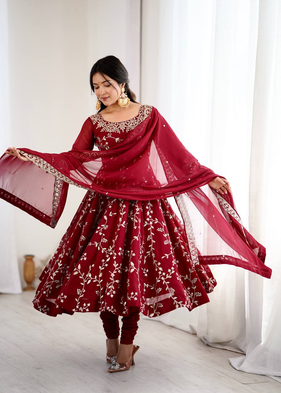Heavy Faux Georgette Embroidered Anarkali Gown Set