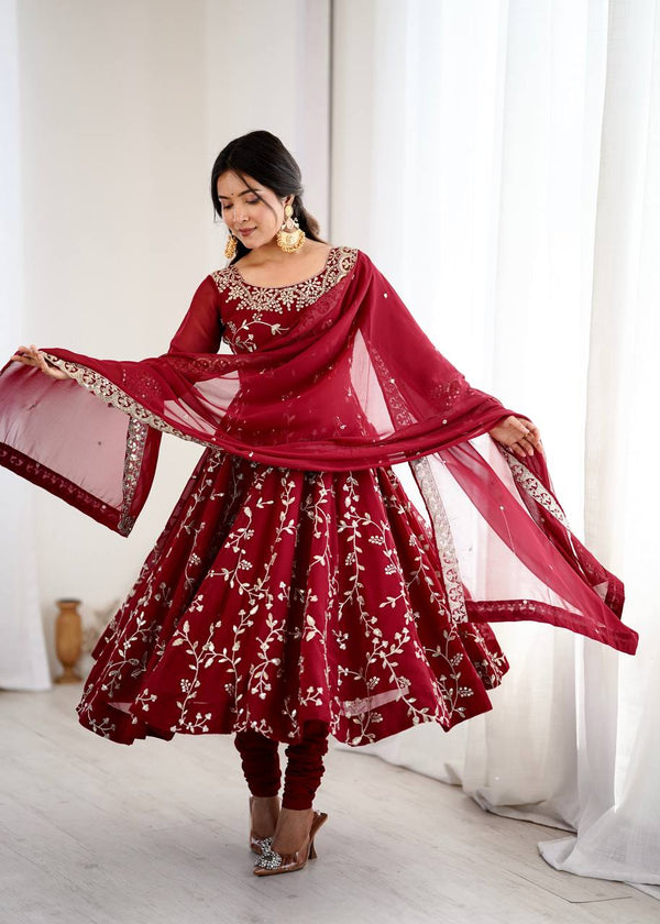 Heavy Faux Georgette Embroidered Anarkali Gown Set