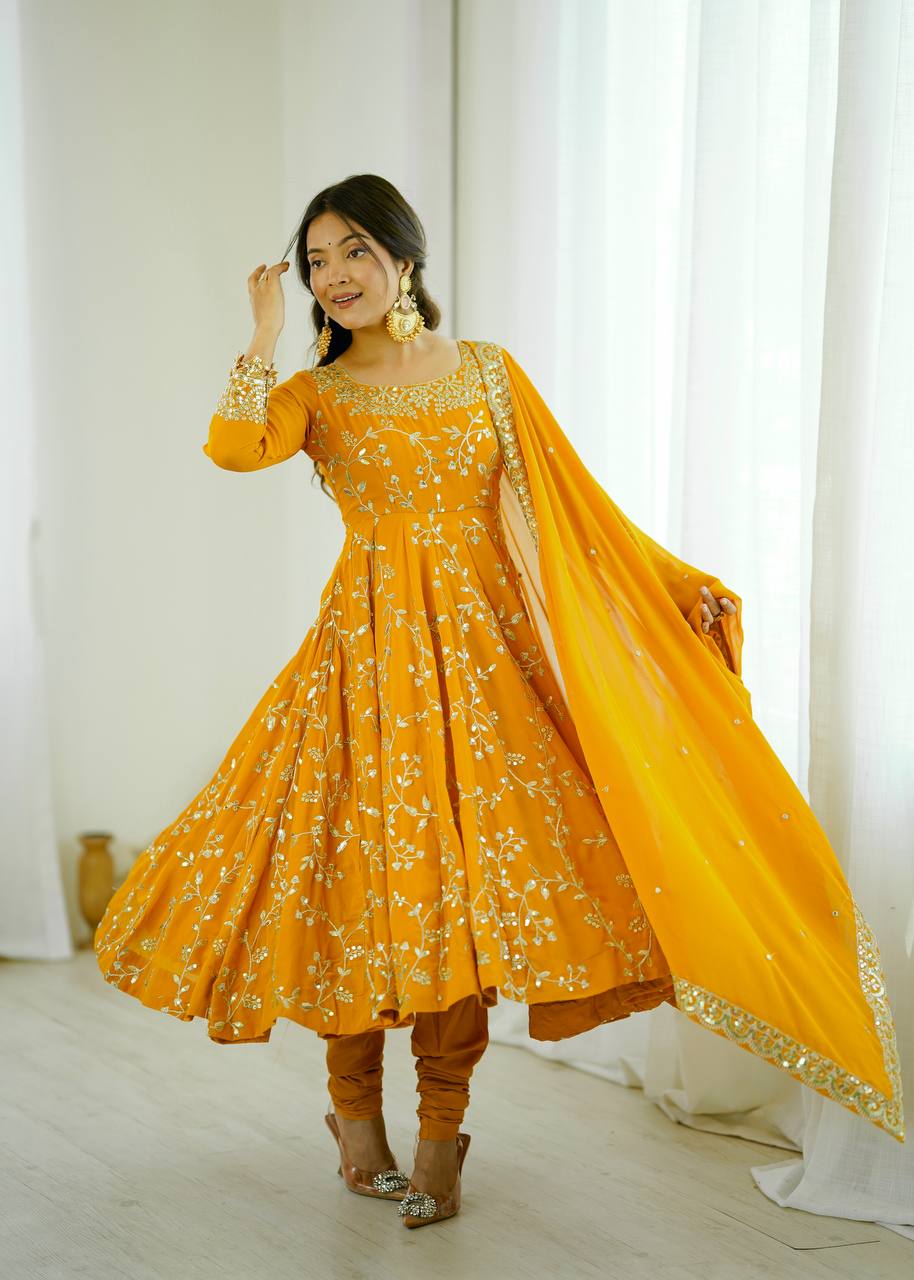 Heavy Faux Georgette Embroidered Anarkali Gown Set