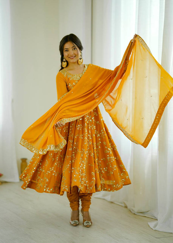Heavy Faux Georgette Embroidered Anarkali Gown Set