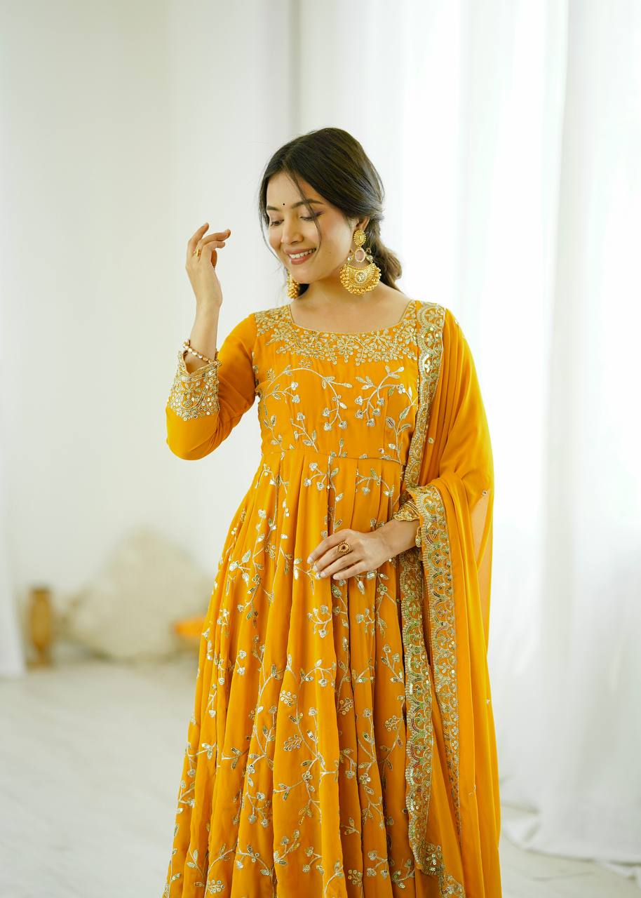 Heavy Faux Georgette Embroidered Anarkali Gown Set