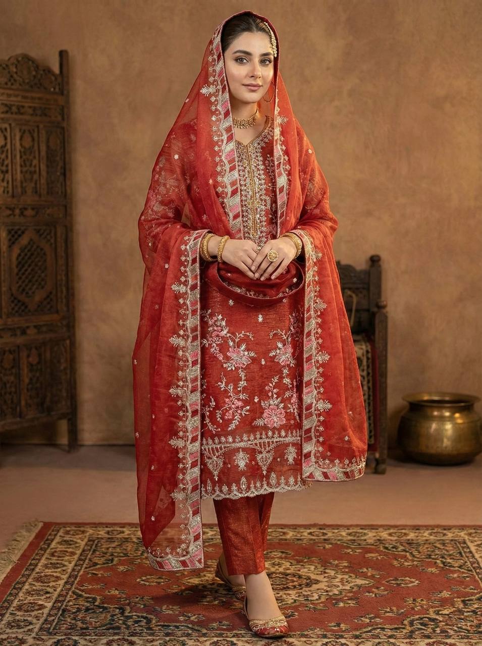 Crunchy Silk Heavy Embroidery Sequence Straight Suit Set with Dupatta