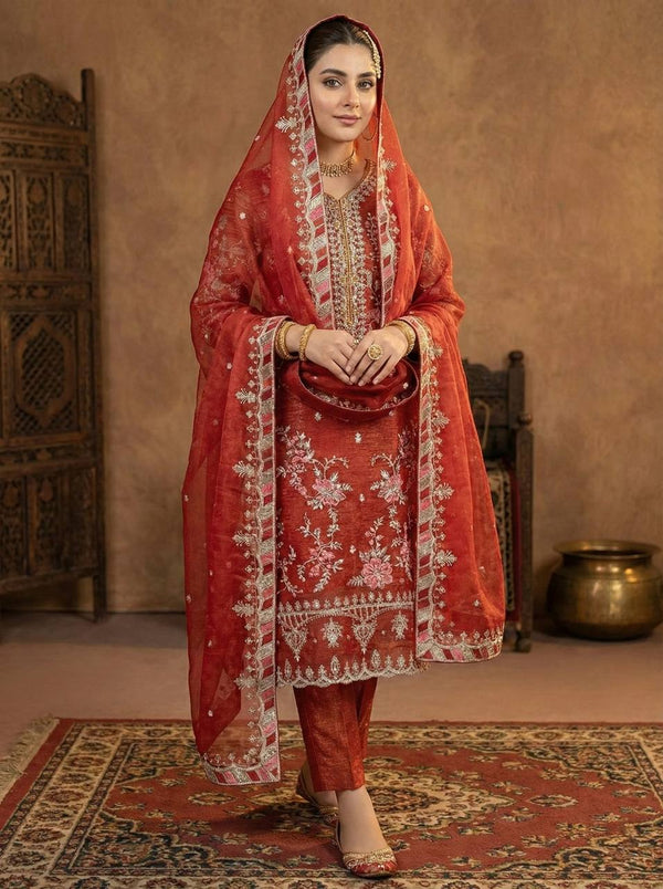 Crunchy Silk Heavy Embroidery Sequence Straight Suit Set with Dupatta