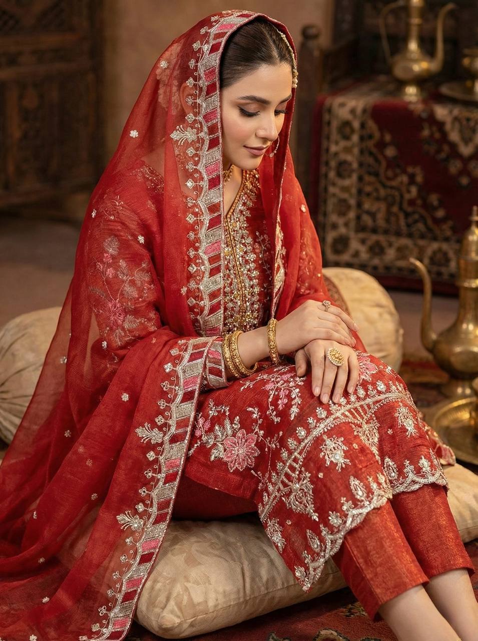 Crunchy Silk Heavy Embroidery Sequence Straight Suit Set with Dupatta