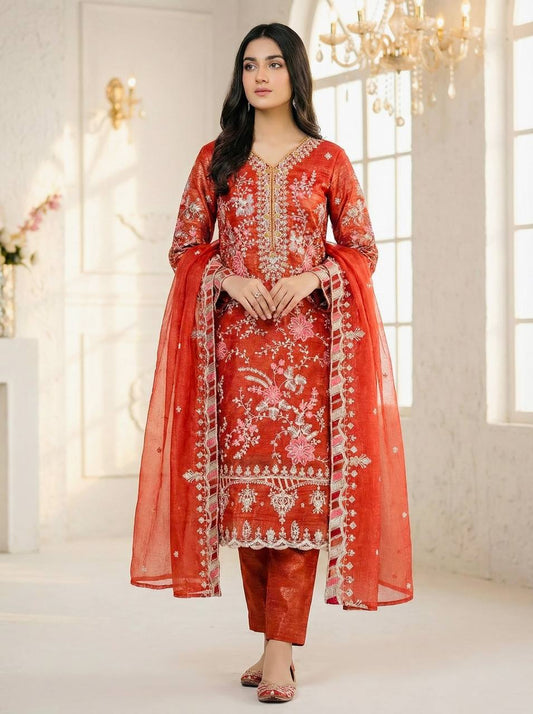 Crunchy Silk Heavy Embroidery Sequence Straight Suit Set with Dupatta