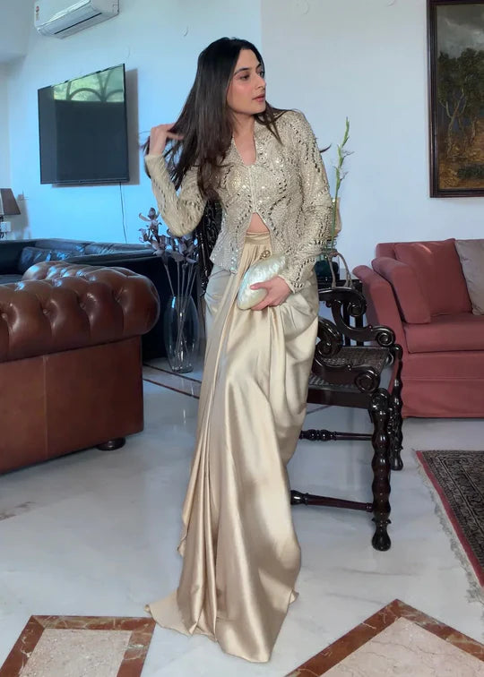Malai Satin Mirror Work Western Party Were