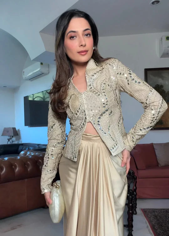 Malai Satin Mirror Work Western Party Were