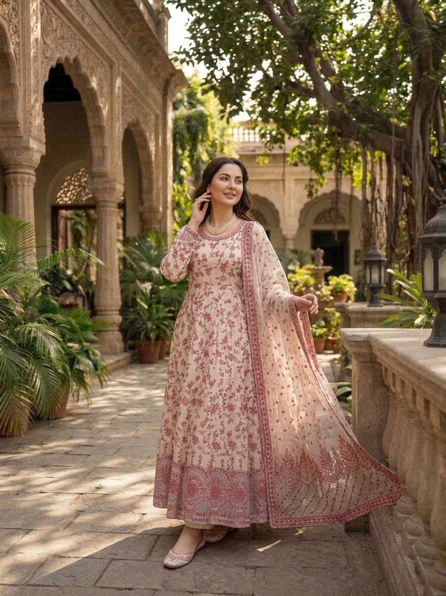 Georgette Anarkali Set Sequins Festive Wear