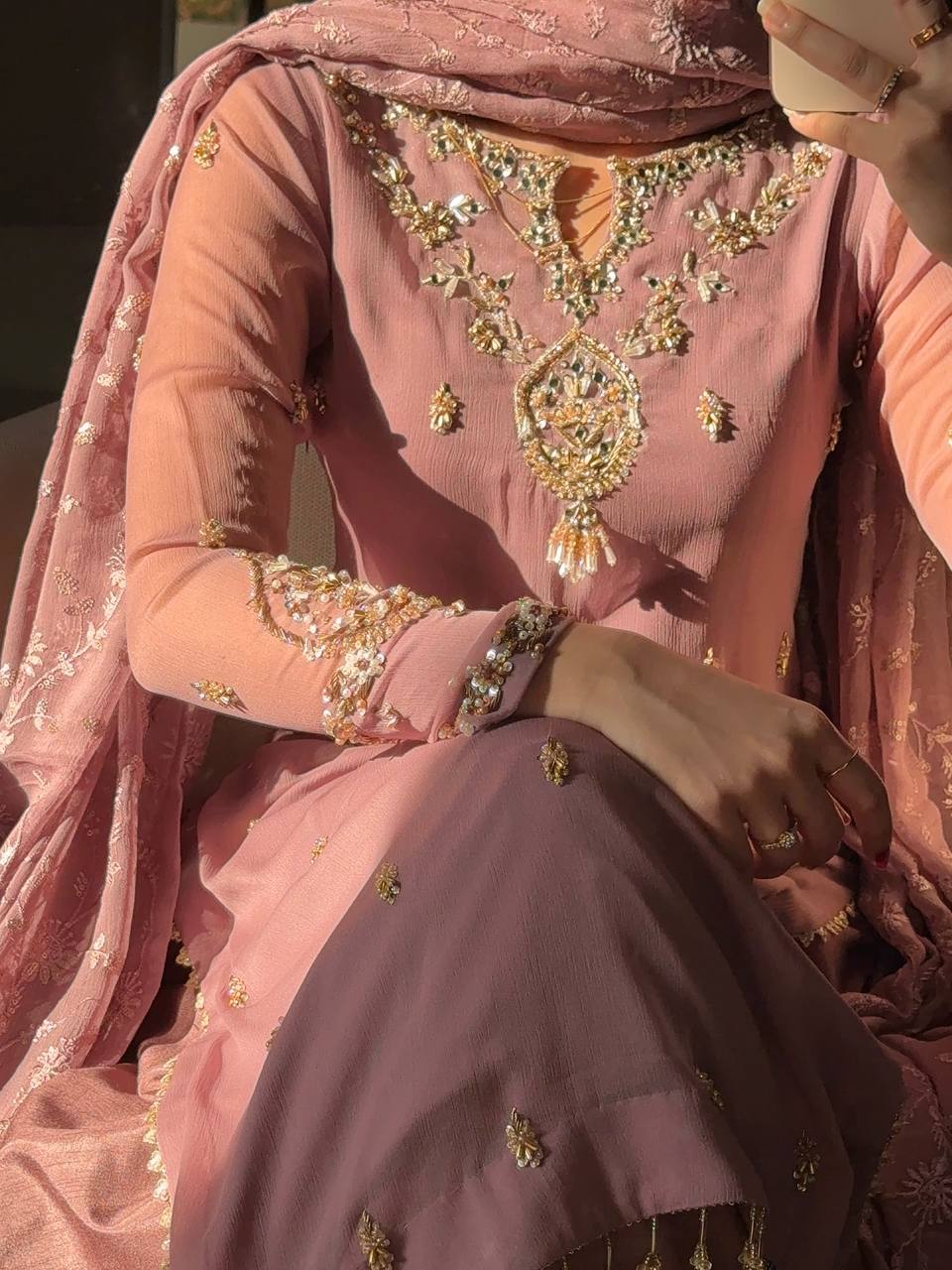 Faux Georgette Suit Set Embroidery Party Wear