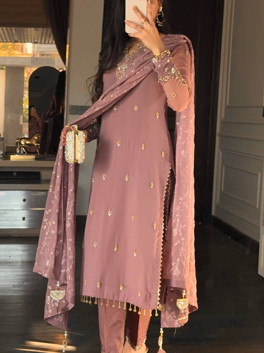 Faux Georgette Suit Set Embroidery Party Wear