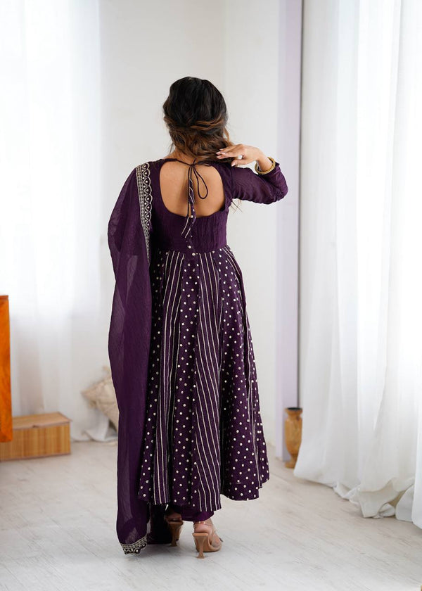 Designer Purple Anarkali Gown Set with Dupatta & Pant