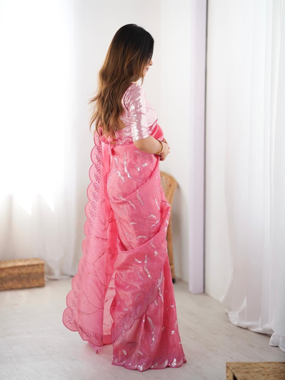 Designer Gold Crush Saree with Thread & Sequin Work and Ready-to-Wear Style
