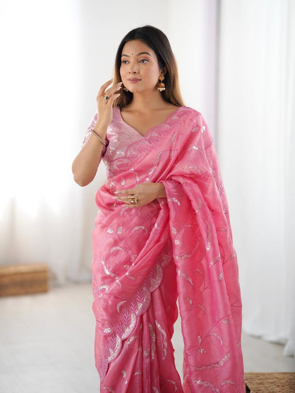 Designer Gold Crush Saree with Thread & Sequin Work and Ready-to-Wear Style