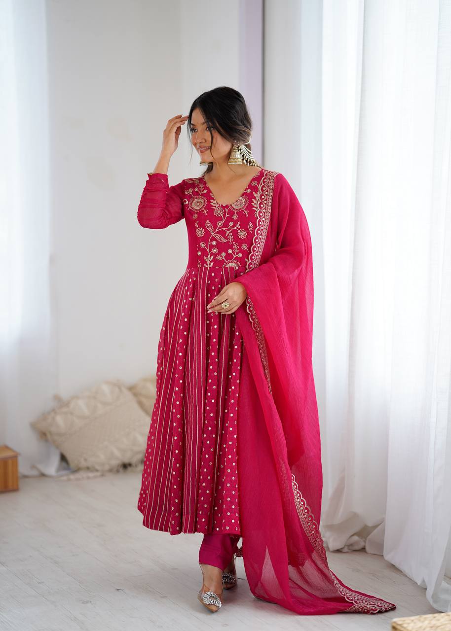 Designer Purple Anarkali Gown Set with Dupatta & Pant