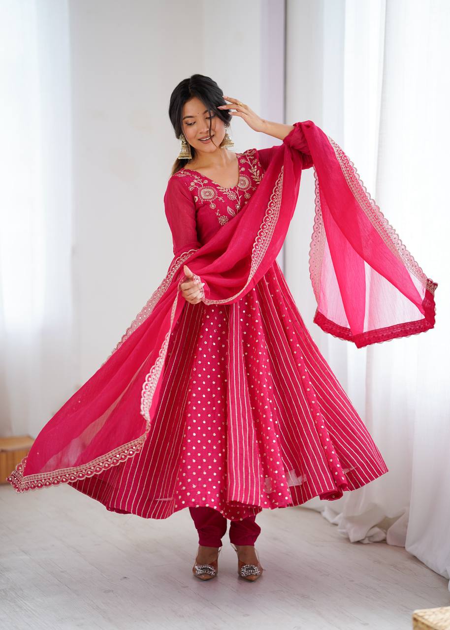 Designer Purple Anarkali Gown Set with Dupatta & Pant