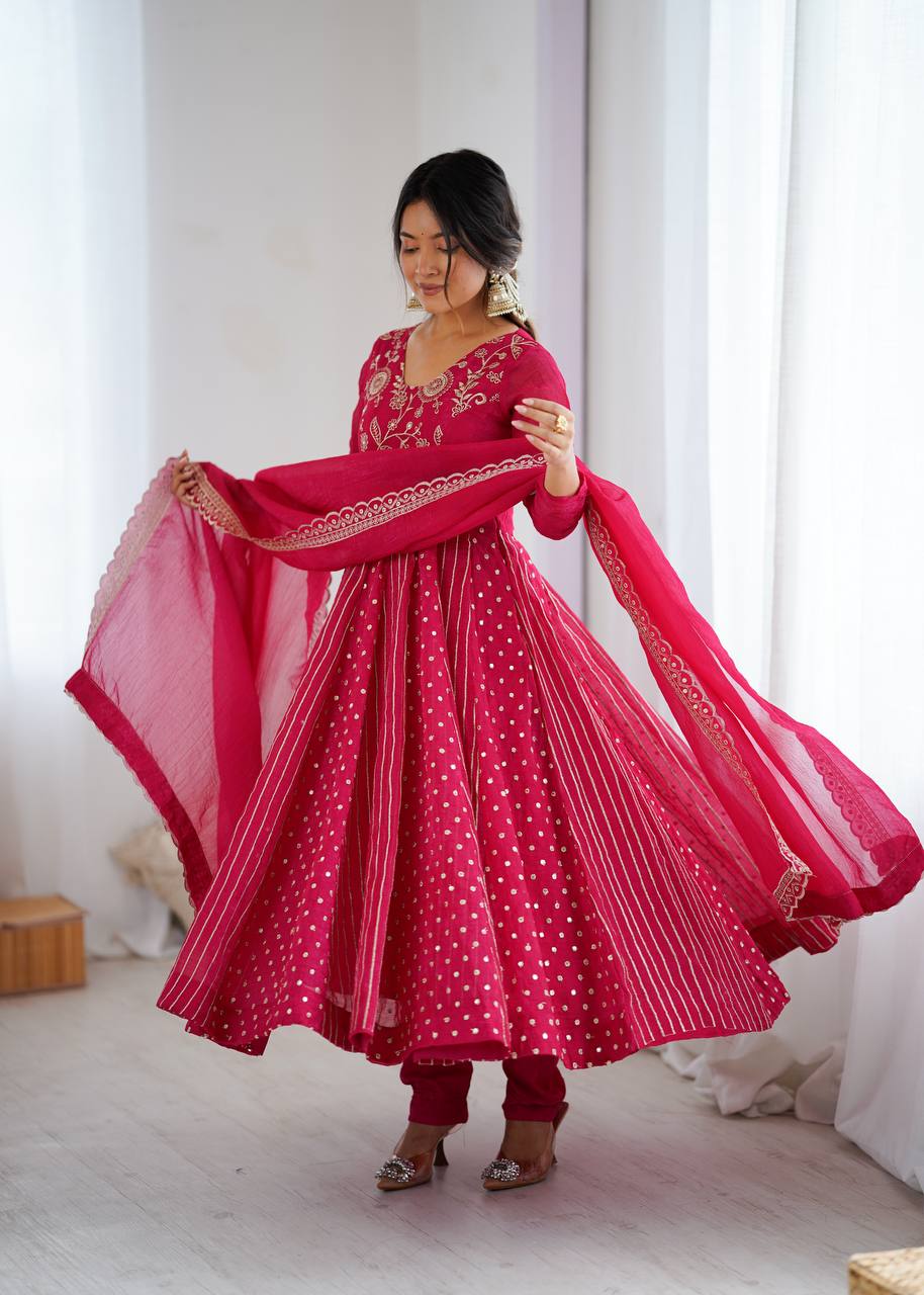 Designer Purple Anarkali Gown Set with Dupatta & Pant