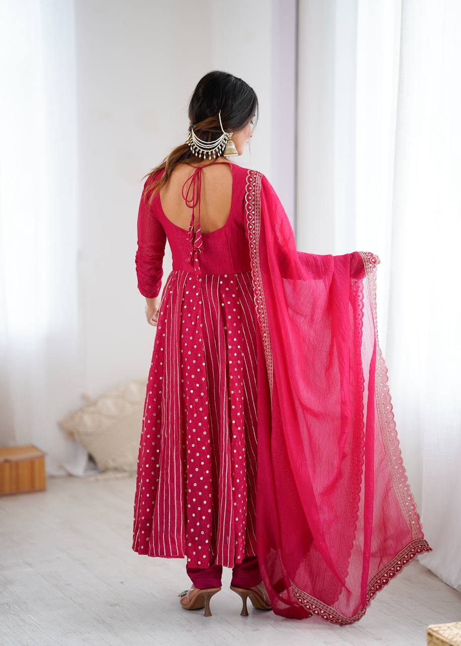 Designer Purple Anarkali Gown Set with Dupatta & Pant