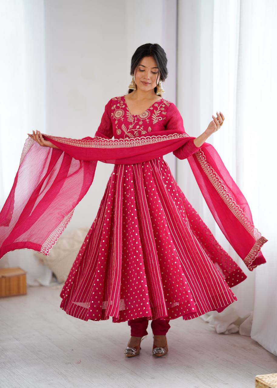 Designer Purple Anarkali Gown Set with Dupatta & Pant