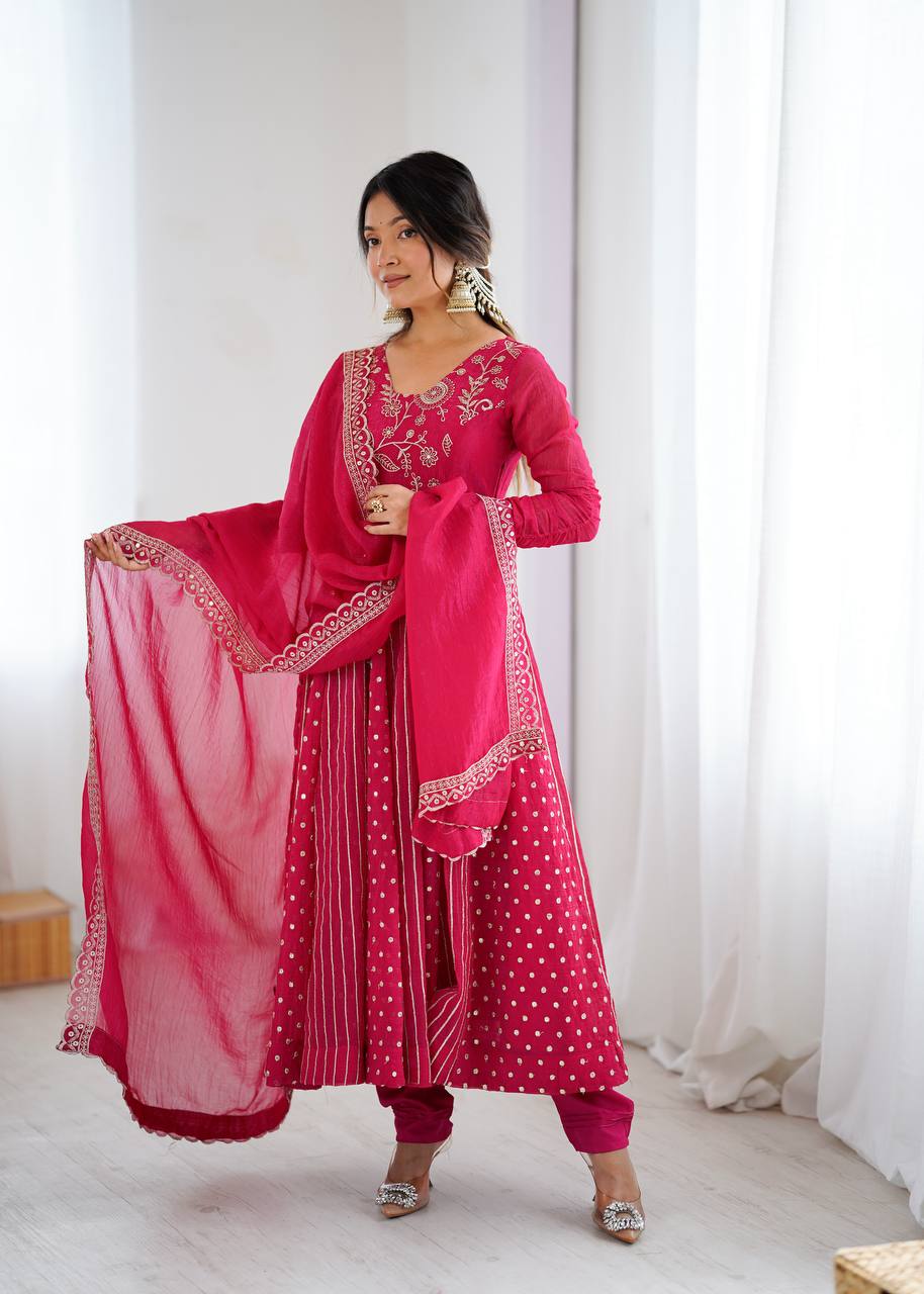 Designer Purple Anarkali Gown Set with Dupatta & Pant