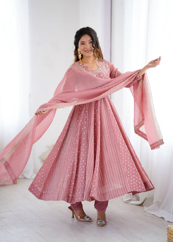 Designer Purple Anarkali Gown Set with Dupatta & Pant