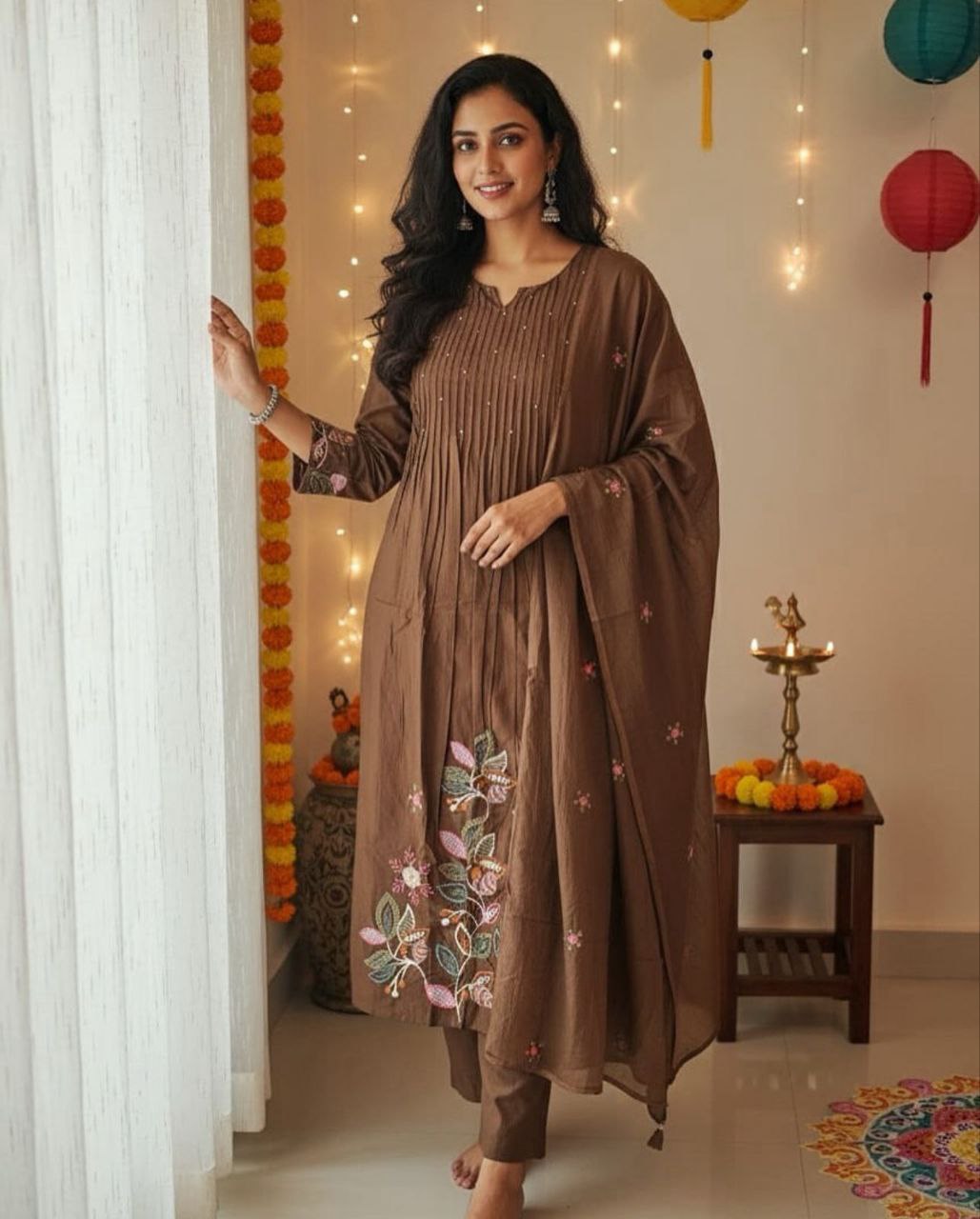 Pure Cotton Handwork Kurta Pant Dupatta Daily Wear Suit
