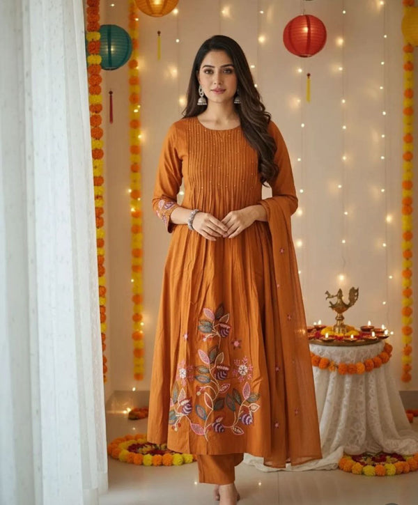 Pure Cotton Handwork Kurta Pant Dupatta Daily Wear Suit