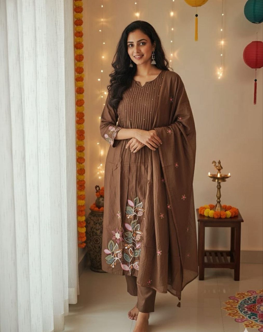 Pure Cotton Handwork Kurta Pant Dupatta Daily Wear Suit