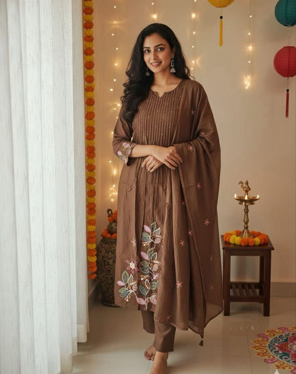 Pure Cotton Handwork Kurta Pant Dupatta Daily Wear Suit