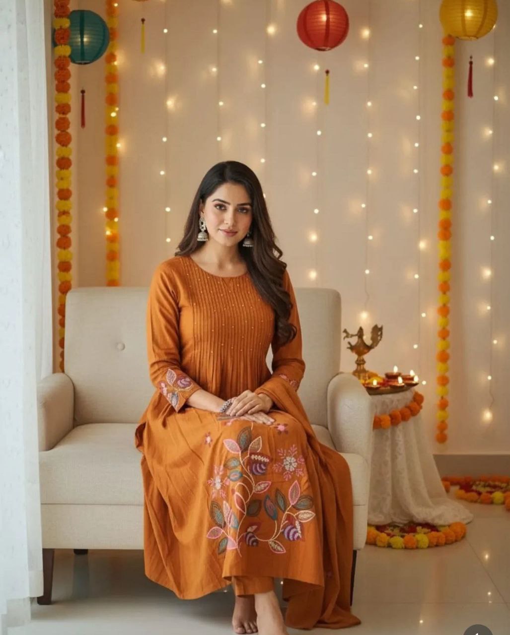 Pure Cotton Handwork Kurta Pant Dupatta Daily Wear Suit