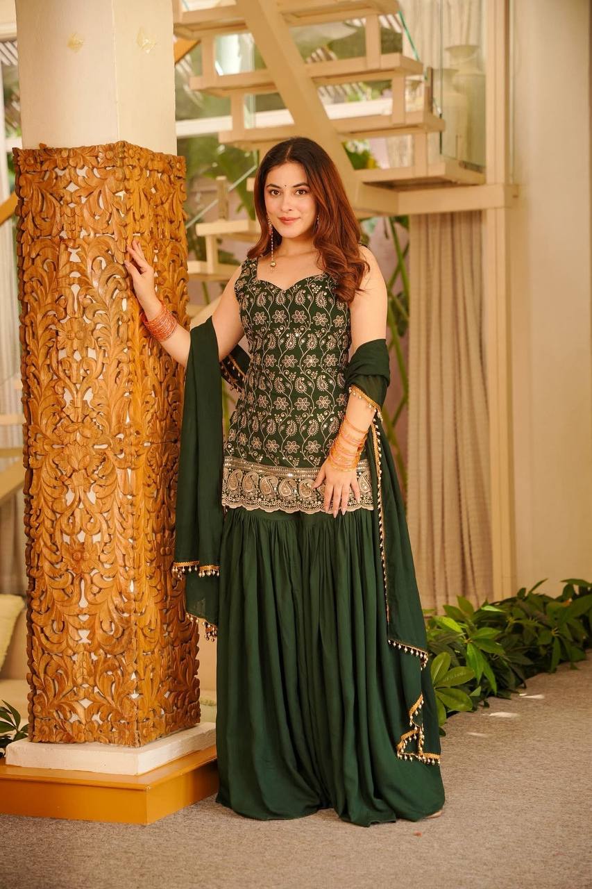Faux Georgette Sharara Set Embroidery Party Wear