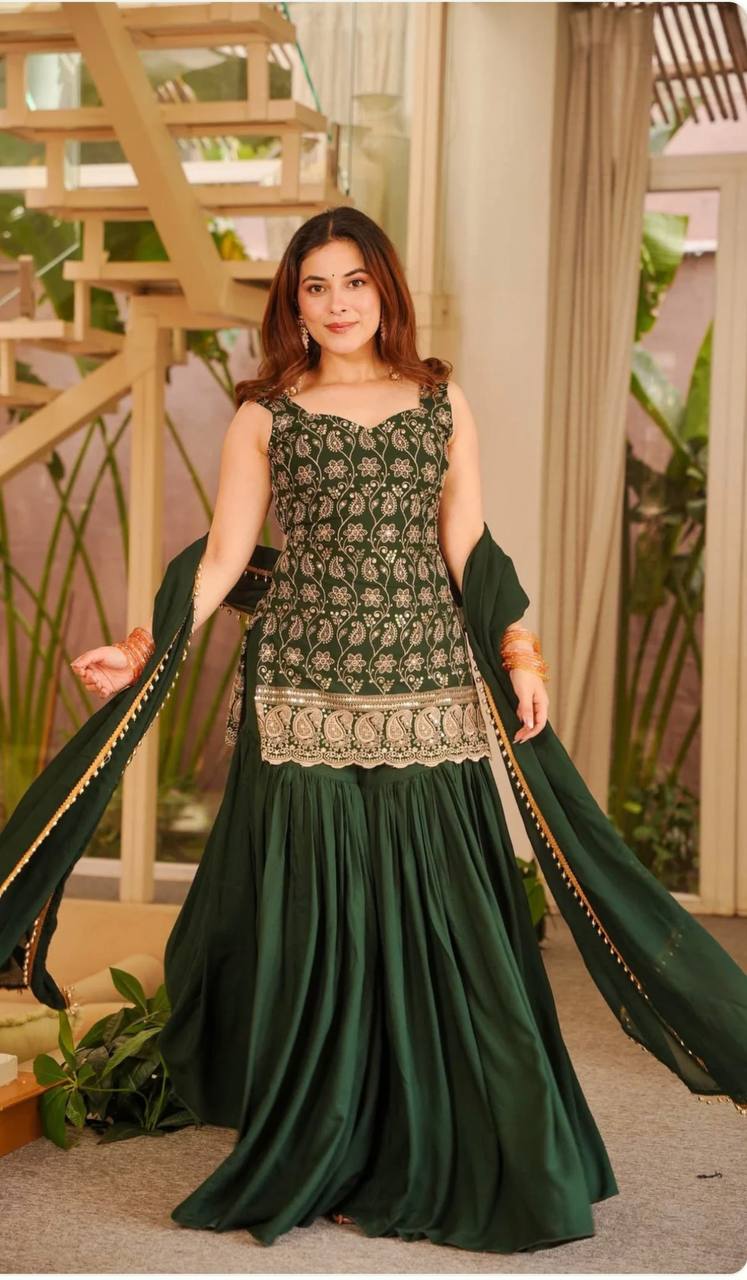 Faux Georgette Sharara Set Embroidery Party Wear
